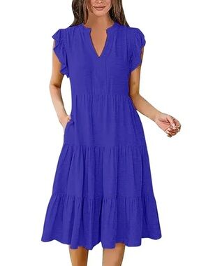 Pixi & Ivy blue flutter sleeve Dress, L